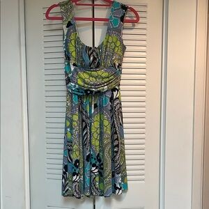 Maggy London Green and Blue Patterned Mini Dress